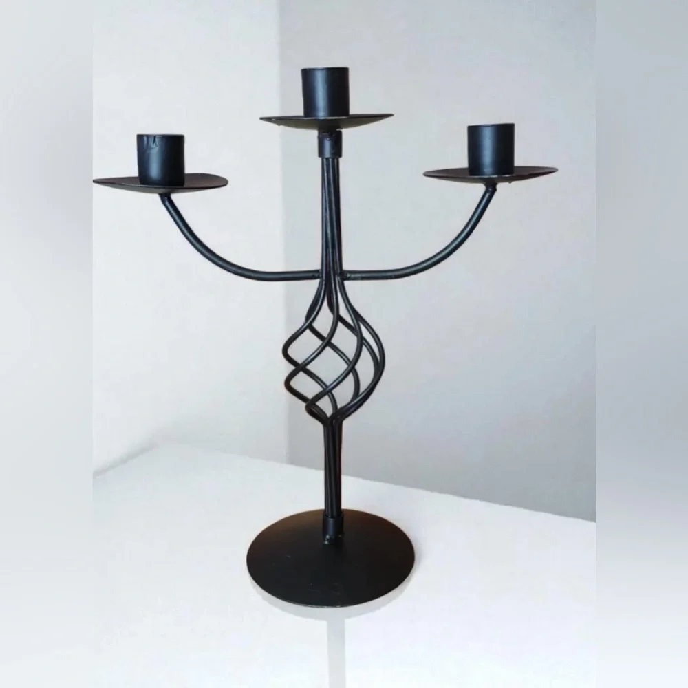 Elegant Black Metal 3-arm  Candelabra Set
